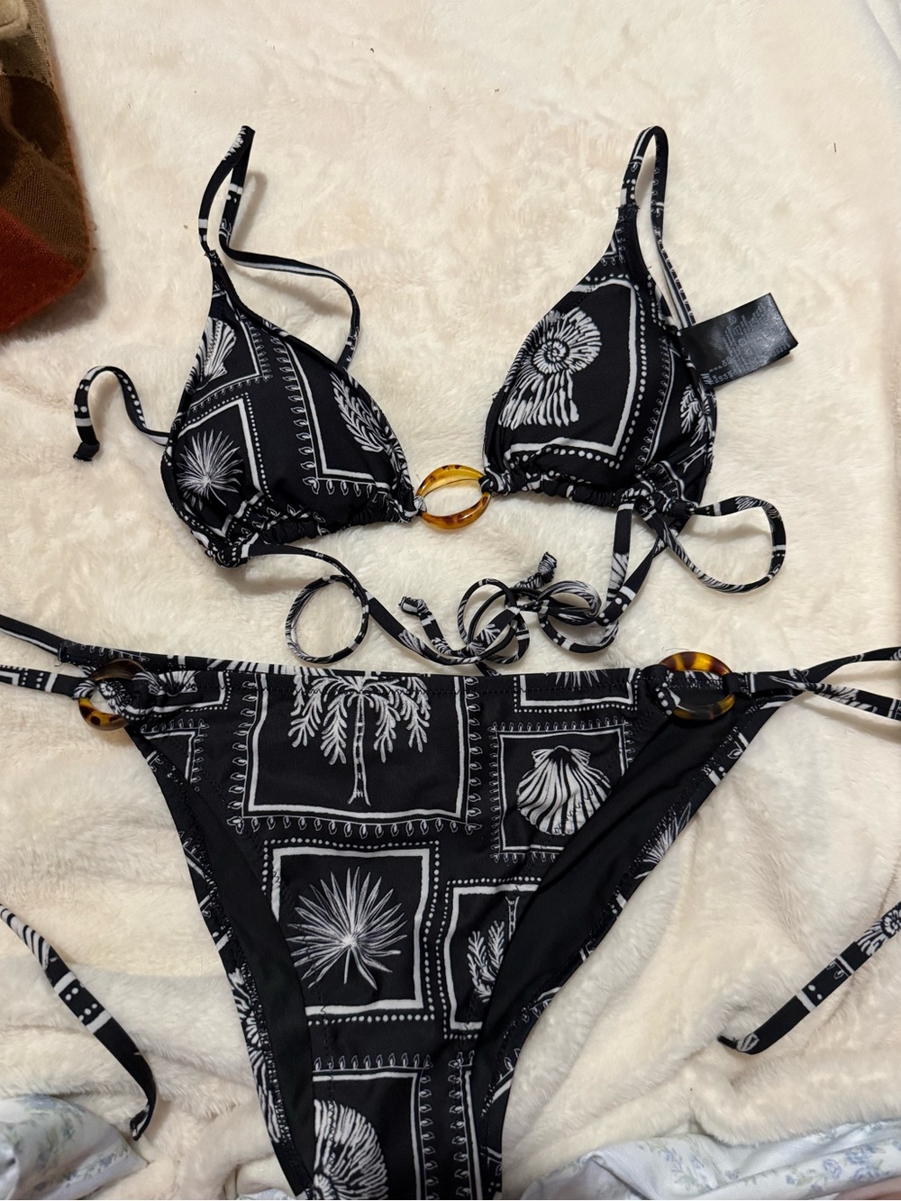 🖤 Black & White Botanical Bikini Set